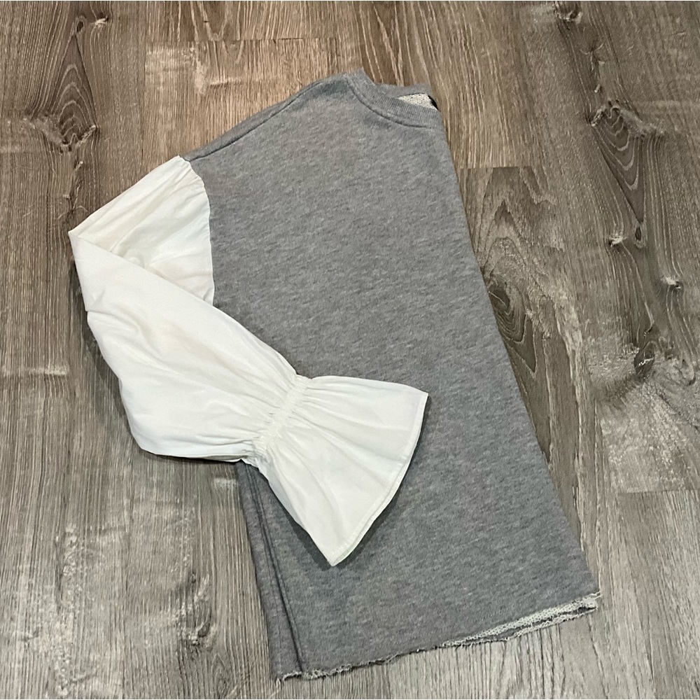 Top shop Gray Top with White Bell Sleeves Size 8